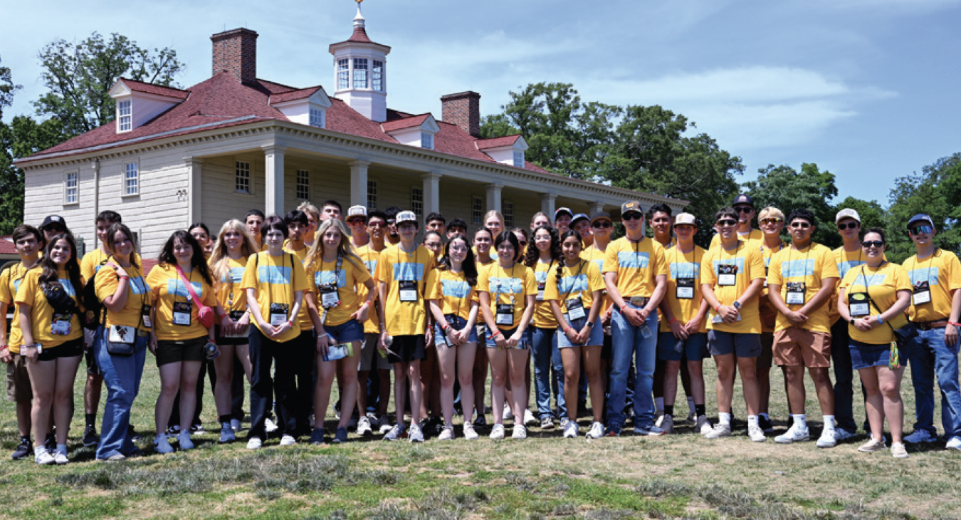 2024 Youth Tour posing for a photo at Mount Vernon. 