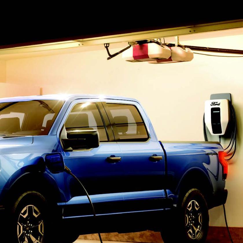 Ford’s electric pickup, the F-150 Lighting Pro, can even power your home during a prolonged power outage. PHOTO COURTESY OF FORD MOTOR COMPANY