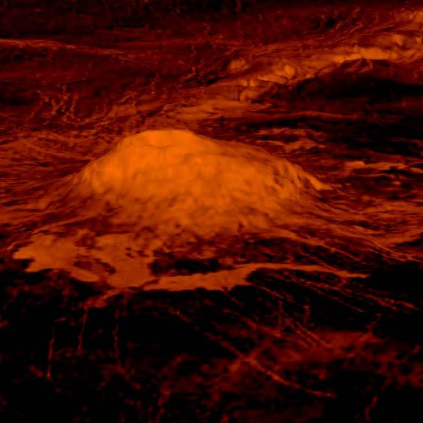 The volcanic peak Idunn Mons in the Imdr Regio area of Venus. PHOTO COURTESY OF NASA/ JPL-CALTECH/ESA